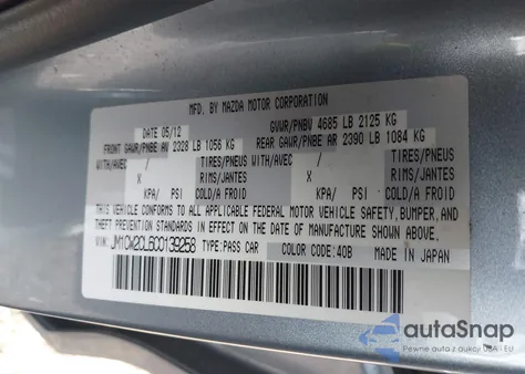 2012 Mazda Mazda5 Touring z USA, uszkodzony, nr VIN JM1CW2CL6C0139258